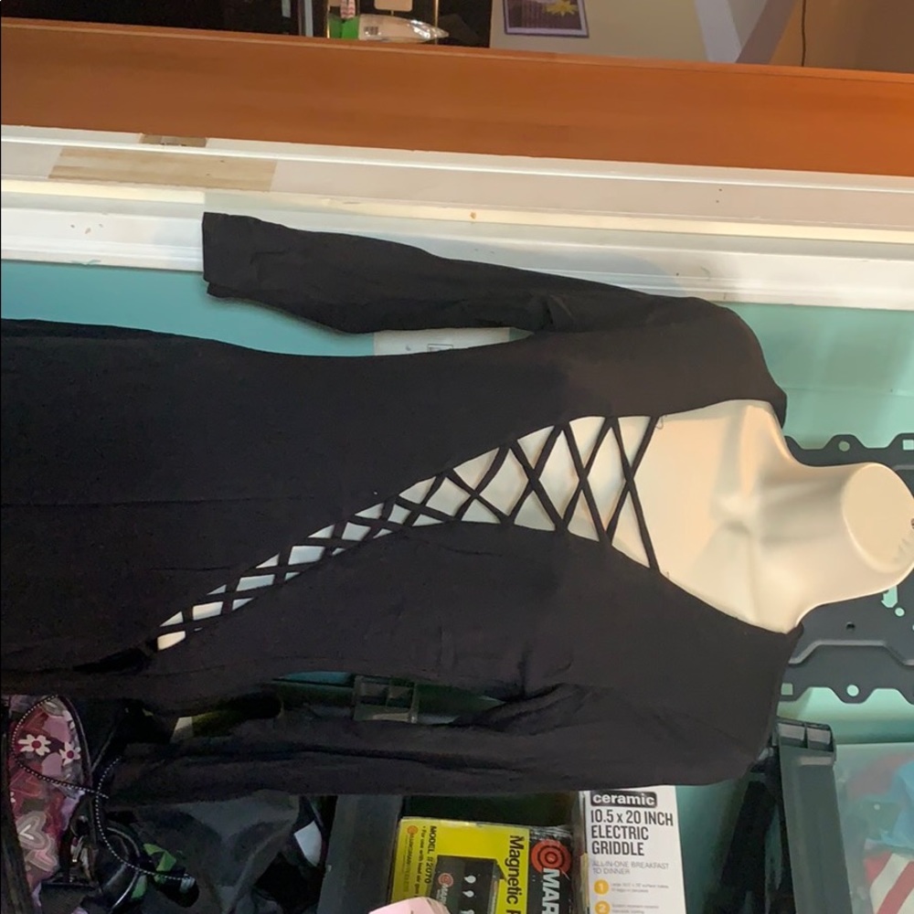 Black long lace up Midi dress